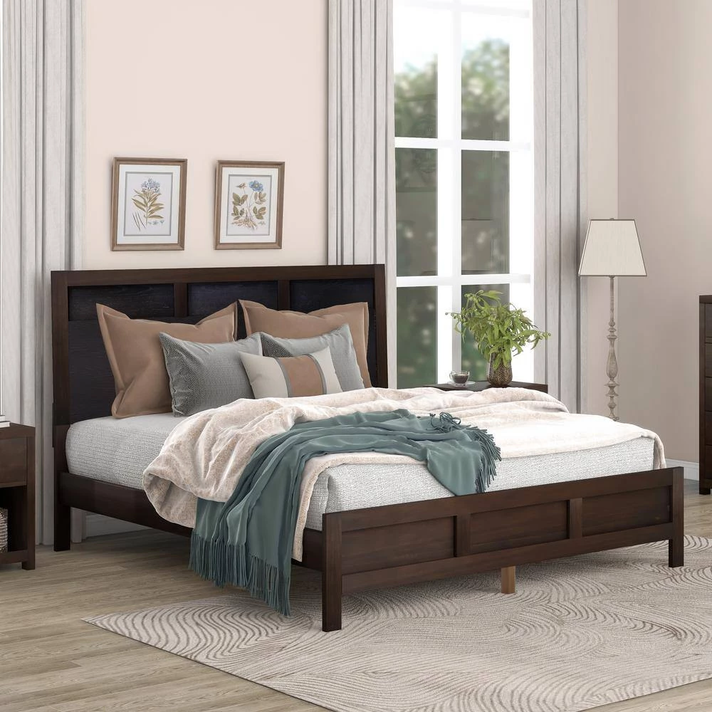 80.00 in. W Dark Brown Classic Wood King Platform Bed by Polibi 4 80.00 in. W Dark Brown Classic Wood King Platform Bed by Polibi - Image 2