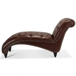 Dark Brown PU Leather Tufted Armless Chaise Lounge Lounge Chair Side Chair with Solid Wood Turned legs by sumyeg -Cheap sumyeg Store dark brown sumyeg chaise lounges su ch3927bn 1f 1000