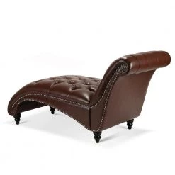 Dark Brown PU Leather Tufted Armless Chaise Lounge Lounge Chair Side Chair with Solid Wood Turned legs by sumyeg -Cheap sumyeg Store dark brown sumyeg chaise lounges su ch3927bn 44 1000