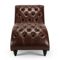Dark Brown PU Leather Tufted Armless Chaise Lounge Lounge Chair Side Chair with Solid Wood Turned legs by sumyeg -Cheap sumyeg Store dark brown sumyeg chaise lounges su ch3927bn c3 1000