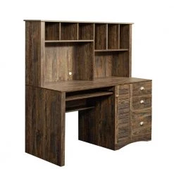 59.06 in. Dark Brown Rectangular Particle Board 3-Drawer Computer Desk with Hutch by sumyeg
