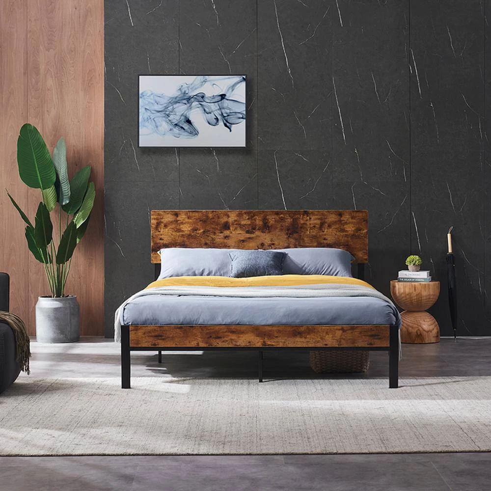 Dark Brown Modern Full Size Metal Platform Bed Frame with Wooden Headboard and Footboard by sumyeg 10 Dark Brown Modern Full Size Metal Platform Bed Frame with Wooden Headboard and Footboard by sumyeg - Image 8