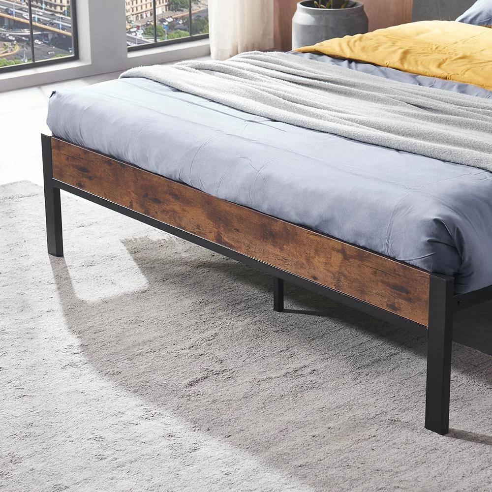 Dark Brown Modern Full Size Metal Platform Bed Frame with Wooden Headboard and Footboard by sumyeg 8 Dark Brown Modern Full Size Metal Platform Bed Frame with Wooden Headboard and Footboard by sumyeg - Image 6