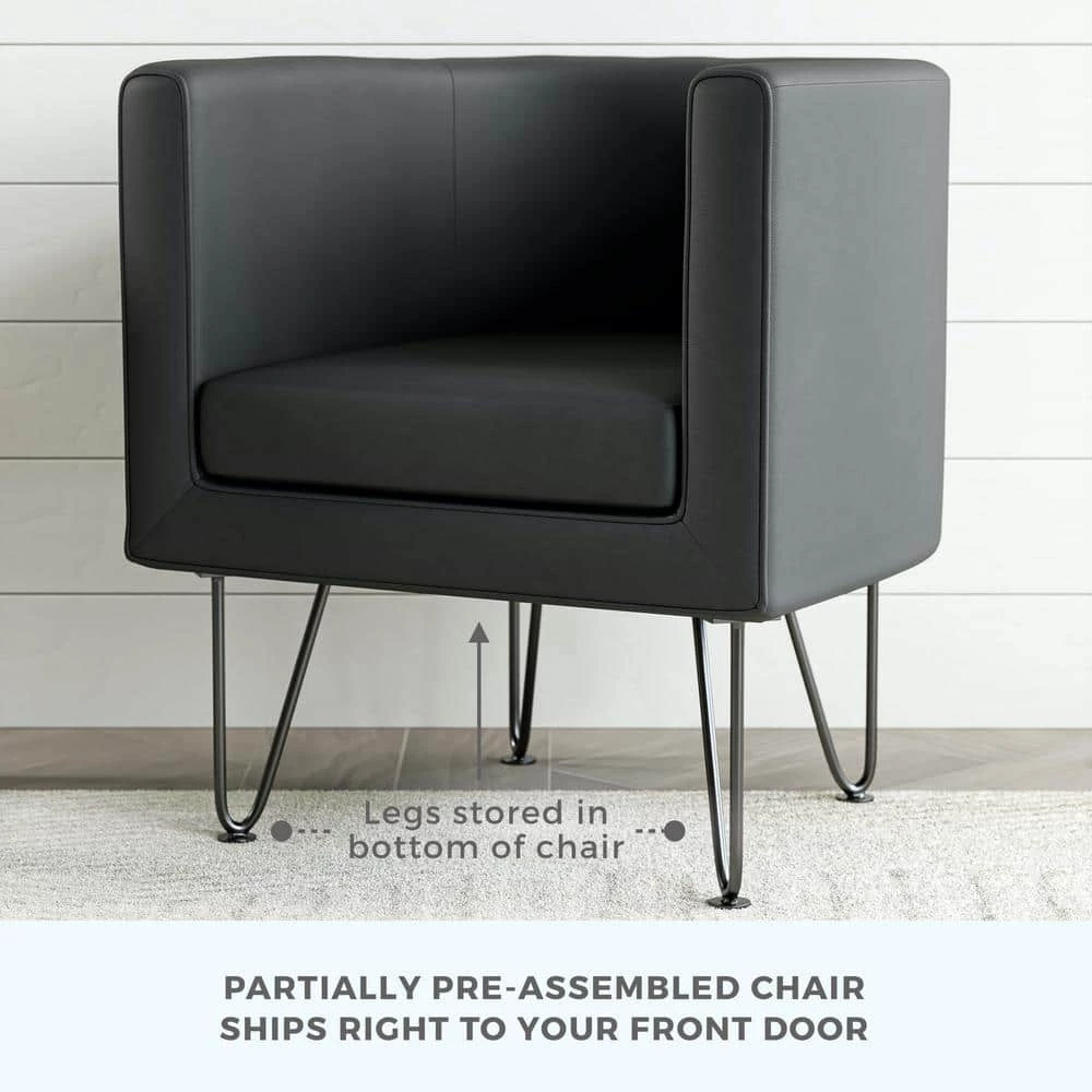 Claire Dark Gray Faux Leather Upholstered Barrel Accent Chair with Hairpin Legs by Brookside 9 Claire Dark Gray Faux Leather Upholstered Barrel Accent Chair with Hairpin Legs by Brookside - Image 7