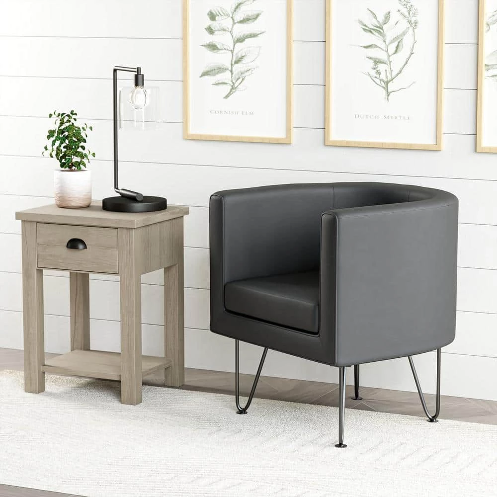 Claire Dark Gray Faux Leather Upholstered Barrel Accent Chair with Hairpin Legs by Brookside 12 Claire Dark Gray Faux Leather Upholstered Barrel Accent Chair with Hairpin Legs by Brookside - Image 10