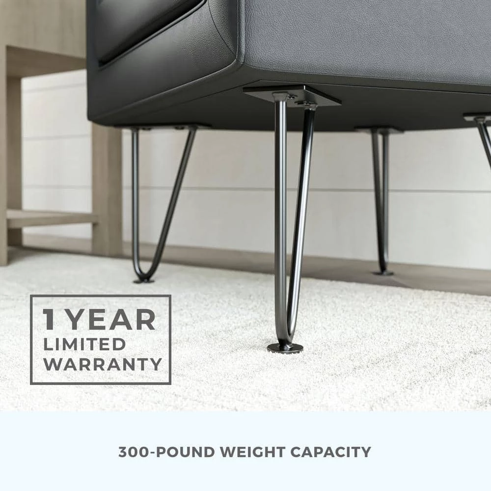 Claire Dark Gray Faux Leather Upholstered Barrel Accent Chair with Hairpin Legs by Brookside 10 Claire Dark Gray Faux Leather Upholstered Barrel Accent Chair with Hairpin Legs by Brookside - Image 8