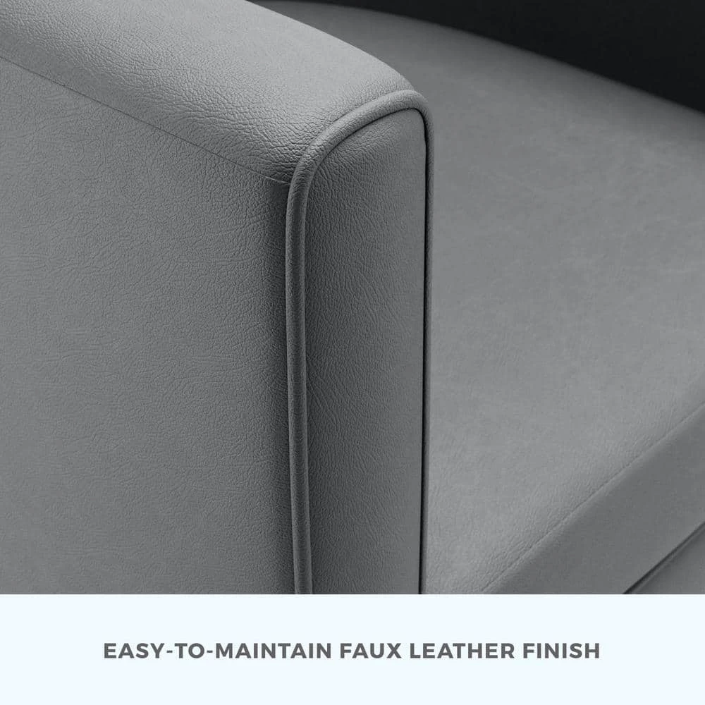 Claire Dark Gray Faux Leather Upholstered Barrel Accent Chair with Hairpin Legs by Brookside 8 Claire Dark Gray Faux Leather Upholstered Barrel Accent Chair with Hairpin Legs by Brookside - Image 6