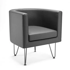 Claire Dark Gray Faux Leather Upholstered Barrel Accent Chair with Hairpin Legs by Brookside