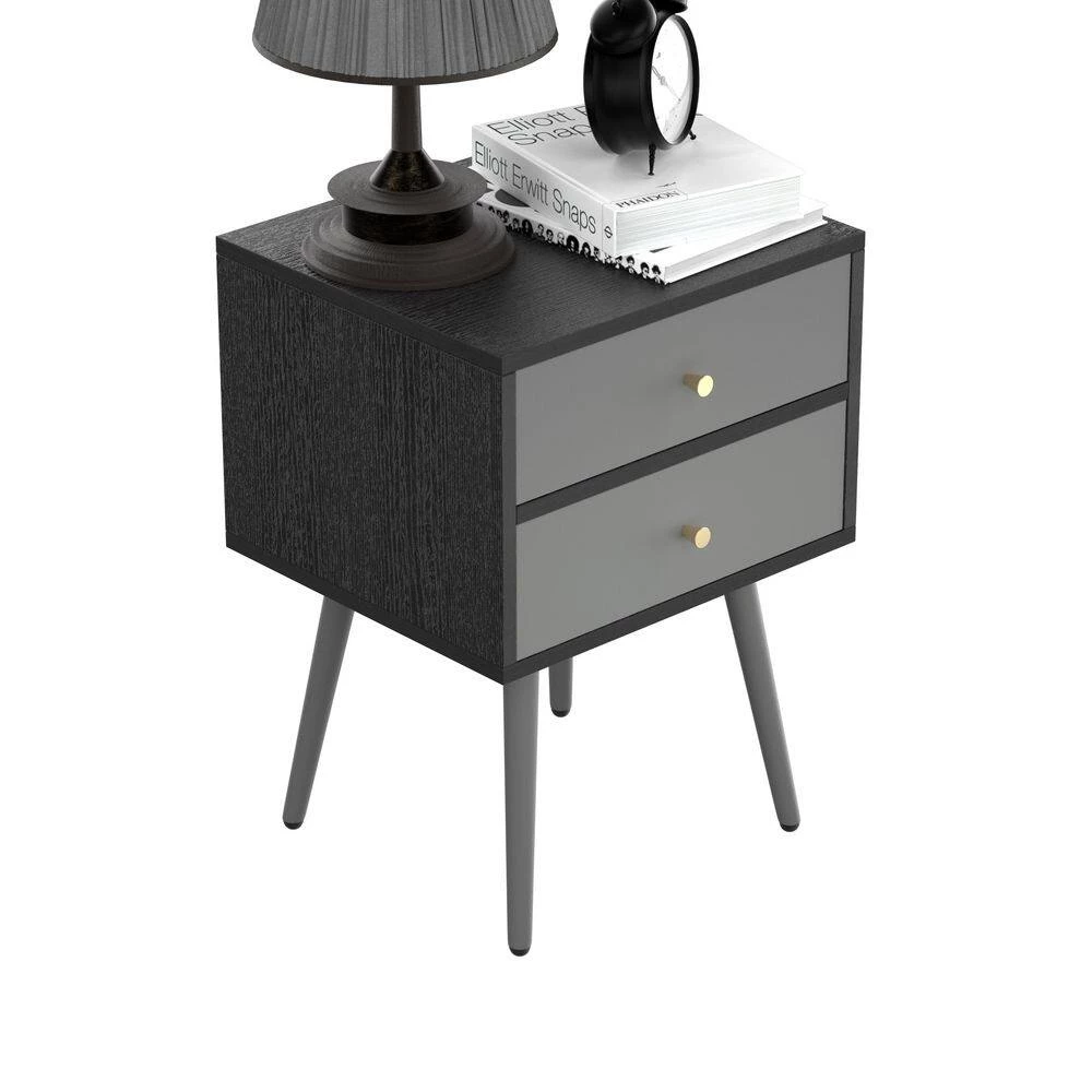 2-Drawer Dark Grey Nightstand 21.8 in. H x 15.7 in. W x 13.7 in, L Side Table End Table by sumyeg 7 2-Drawer Dark Grey Nightstand 21.8 in. H x 15.7 in. W x 13.7 in, L Side Table End Table by sumyeg - Image 5