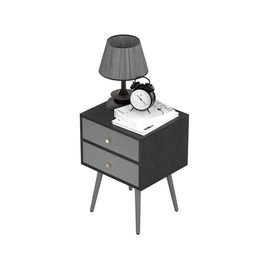 2-Drawer Dark Grey Nightstand 21.8 in. H x 15.7 in. W x 13.7 in, L Side Table End Table by sumyeg 6 2-Drawer Dark Grey Nightstand 21.8 in. H x 15.7 in. W x 13.7 in, L Side Table End Table by sumyeg - Image 4