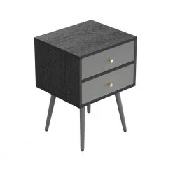 2-Drawer Dark Grey Nightstand 21.8 in. H x 15.7 in. W x 13.7 in, L Side Table End Table by sumyeg