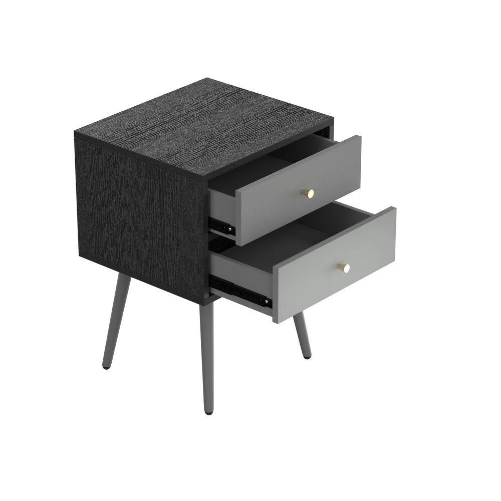 2-Drawer Dark Grey Nightstand 21.8 in. H x 15.7 in. W x 13.7 in, L Side Table End Table by sumyeg 4 2-Drawer Dark Grey Nightstand 21.8 in. H x 15.7 in. W x 13.7 in, L Side Table End Table by sumyeg - Image 2