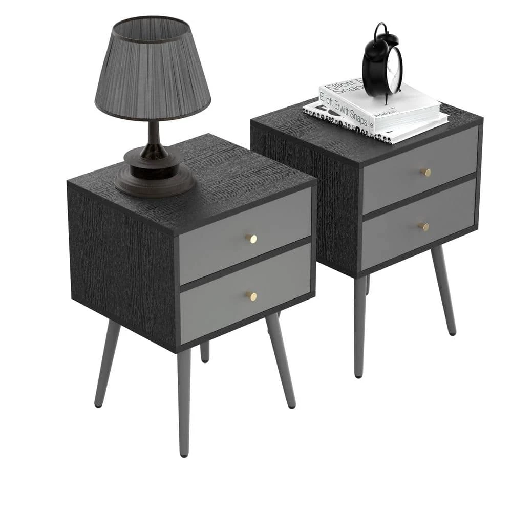 2-Drawer Dark Grey Nightstand 21.8 in. H x 15.7 in. W x 13.7 in. L End Side Table Accent Sofa Table(Set of 2) by sumyeg 7 2-Drawer Dark Grey Nightstand 21.8 in. H x 15.7 in. W x 13.7 in. L End Side Table Accent Sofa Table(Set of 2) by sumyeg - Image 5
