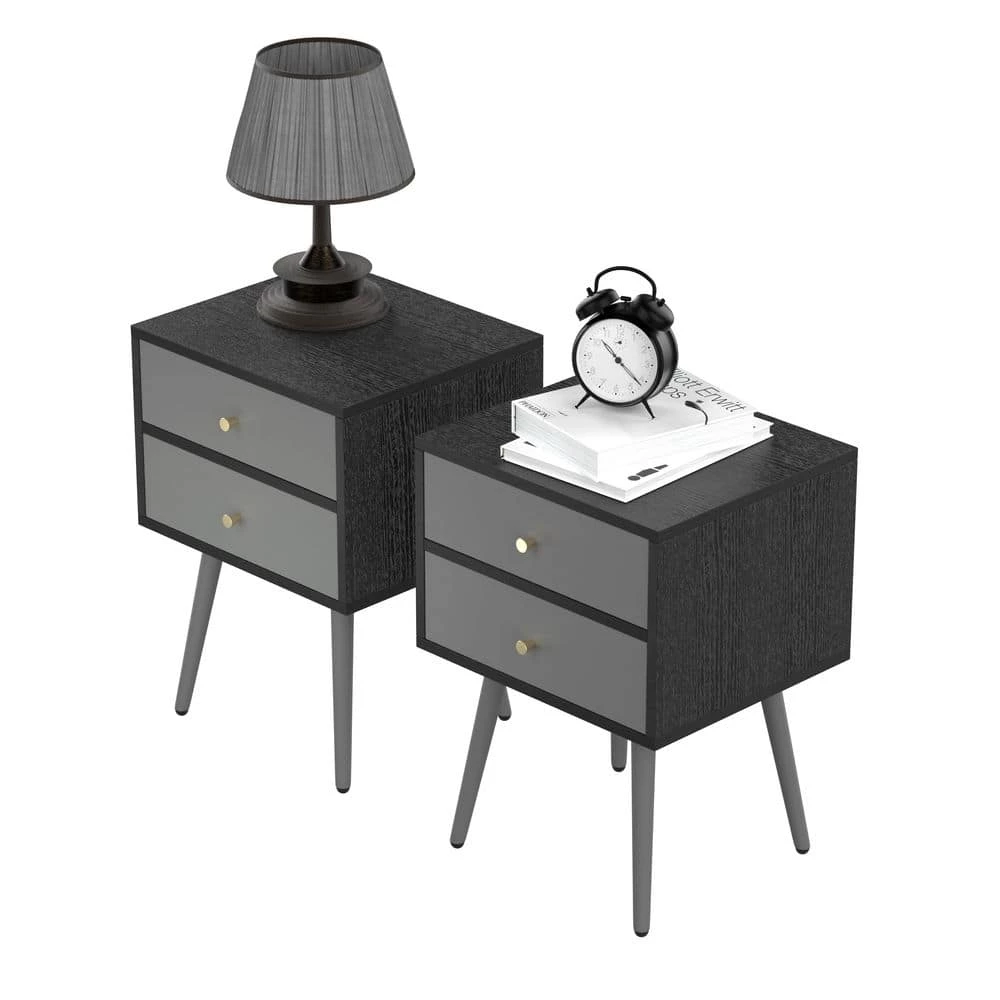 2-Drawer Dark Grey Nightstand 21.8 in. H x 15.7 in. W x 13.7 in. L End Side Table Accent Sofa Table(Set of 2) by sumyeg 6 2-Drawer Dark Grey Nightstand 21.8 in. H x 15.7 in. W x 13.7 in. L End Side Table Accent Sofa Table(Set of 2) by sumyeg - Image 4