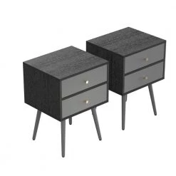 2-Drawer Dark Grey Nightstand 21.8 in. H x 15.7 in. W x 13.7 in. L End Side Table Accent Sofa Table(Set of 2) by sumyeg
