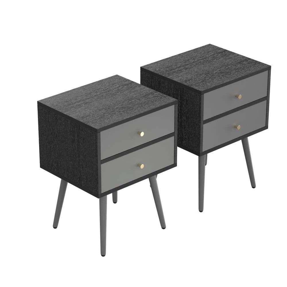 2-Drawer Dark Grey Nightstand 21.8 in. H x 15.7 in. W x 13.7 in. L End Side Table Accent Sofa Table(Set of 2) by sumyeg 3 2-Drawer Dark Grey Nightstand 21.8 in. H x 15.7 in. W x 13.7 in. L End Side Table Accent Sofa Table(Set of 2) by sumyeg