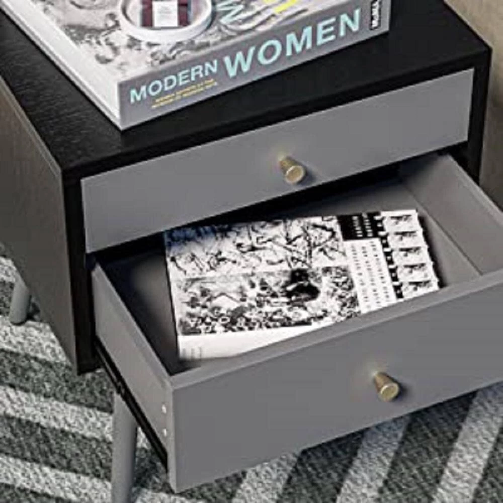 2-Drawer Dark Grey Nightstand 21.8 in. H x 15.7 in. W x 13.7 in. L End Side Table Accent Sofa Table(Set of 2) by sumyeg 10 2-Drawer Dark Grey Nightstand 21.8 in. H x 15.7 in. W x 13.7 in. L End Side Table Accent Sofa Table(Set of 2) by sumyeg - Image 8