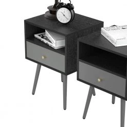 1-Drawer Dark Grey Nightstand 21.8 in. H x 15.7 in. W x 13.7 in. L End Side Table Sofa Table(Set of 2) by sumyeg 14 1-Drawer Dark Grey Nightstand 21.8 in. H x 15.7 in. W x 13.7 in. L End Side Table Sofa Table(Set of 2) by sumyeg -Cheap sumyeg Store dark gray sumyeg nightstands sy jt5457 6 4f 1000