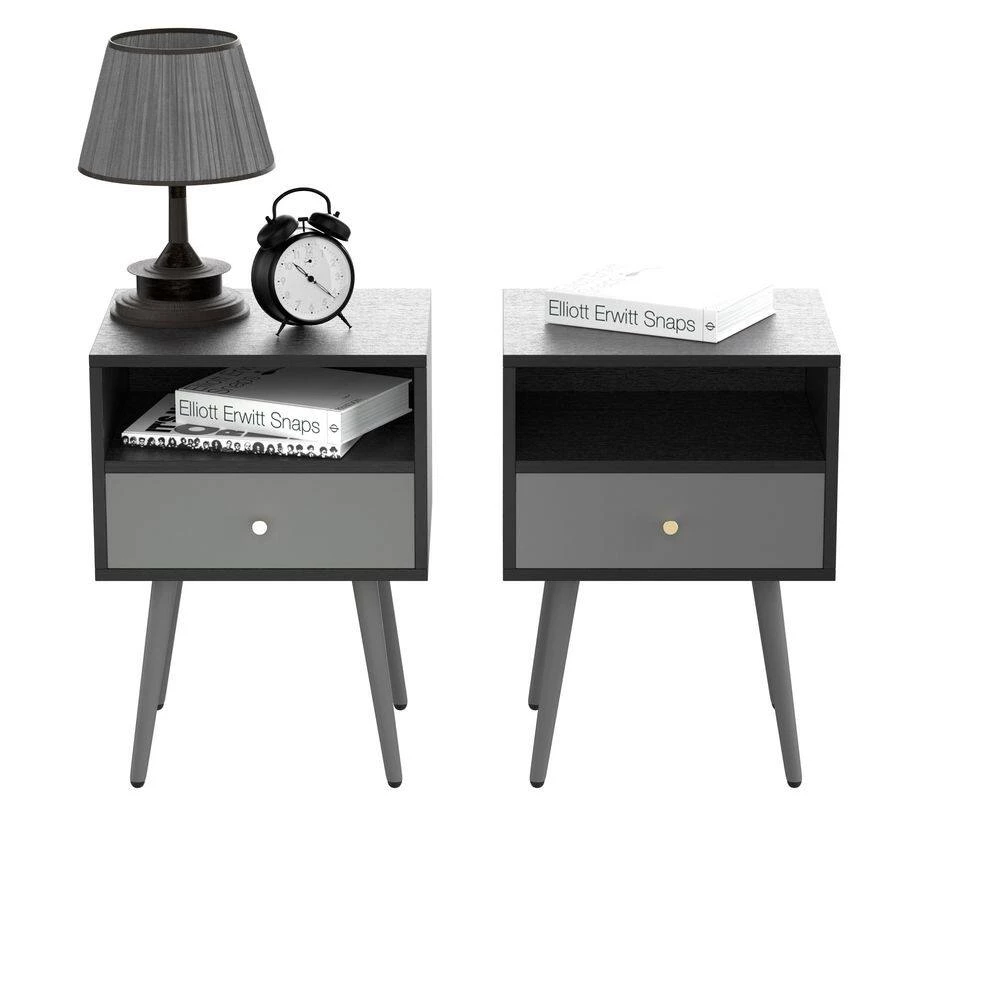 1-Drawer Dark Grey Nightstand 21.8 in. H x 15.7 in. W x 13.7 in. L End Side Table Sofa Table(Set of 2) by sumyeg 5 1-Drawer Dark Grey Nightstand 21.8 in. H x 15.7 in. W x 13.7 in. L End Side Table Sofa Table(Set of 2) by sumyeg - Image 3
