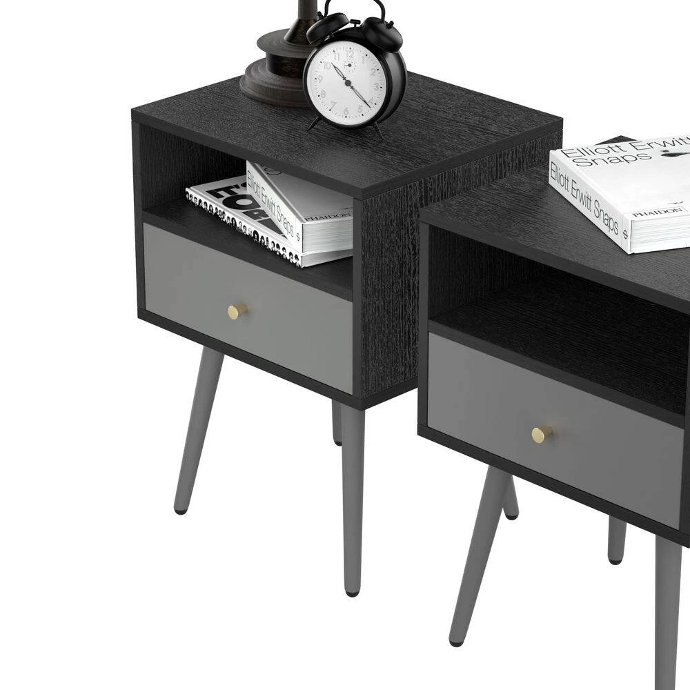 1-Drawer Dark Grey Nightstand 21.8 in. H x 15.7 in. W x 13.7 in. L End Side Table Sofa Table(Set of 2) by sumyeg 4 1-Drawer Dark Grey Nightstand 21.8 in. H x 15.7 in. W x 13.7 in. L End Side Table Sofa Table(Set of 2) by sumyeg - Image 2