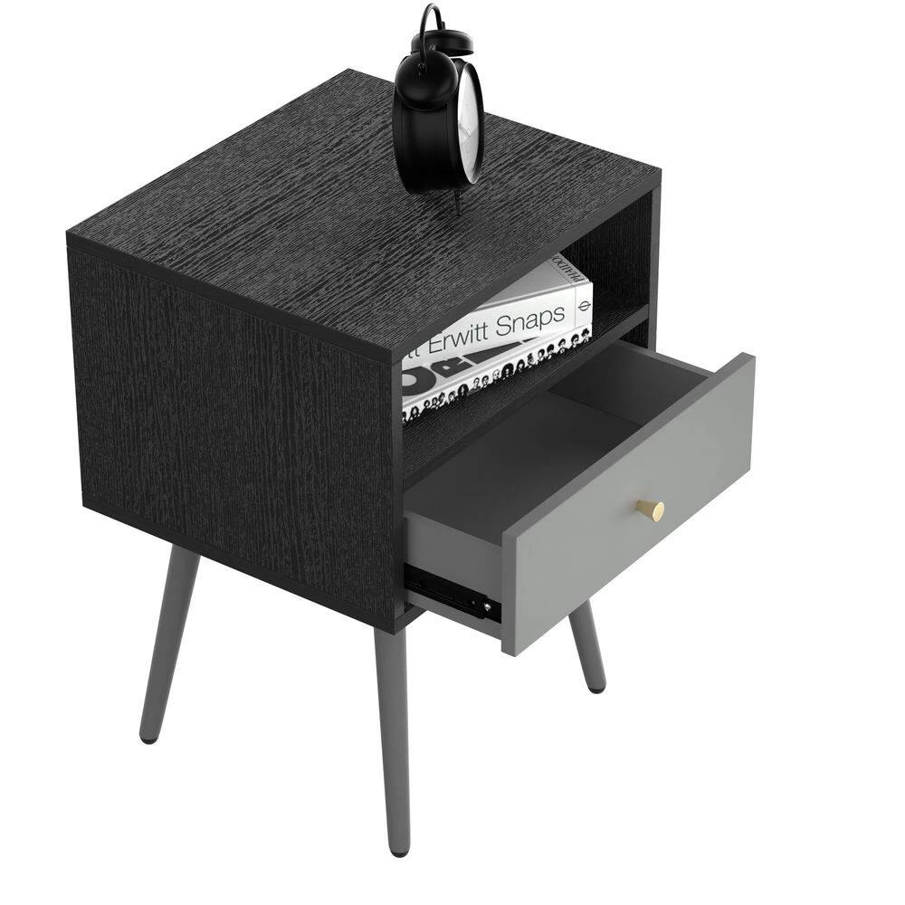 1-Drawer Dark Grey Nightstand 21.5 in. H x 13.7 in. W x 15.7 in. L Side Table Accent Table by sumyeg 6 1-Drawer Dark Grey Nightstand 21.5 in. H x 13.7 in. W x 15.7 in. L Side Table Accent Table by sumyeg - Image 4