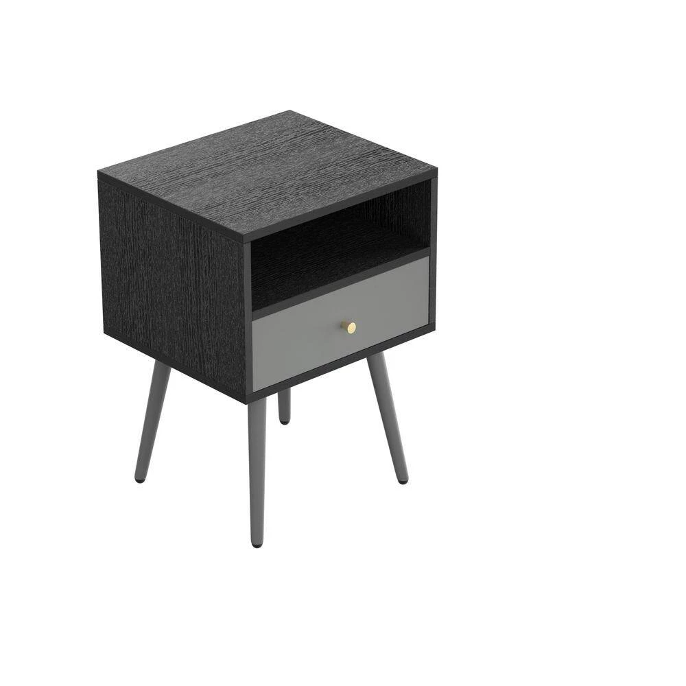 1-Drawer Dark Grey Nightstand 21.5 in. H x 13.7 in. W x 15.7 in. L Side Table Accent Table by sumyeg 5 1-Drawer Dark Grey Nightstand 21.5 in. H x 13.7 in. W x 15.7 in. L Side Table Accent Table by sumyeg - Image 3