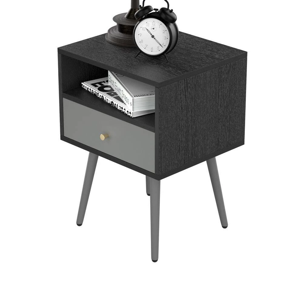 1-Drawer Dark Grey Nightstand 21.5 in. H x 13.7 in. W x 15.7 in. L Side Table Accent Table by sumyeg 11 1-Drawer Dark Grey Nightstand 21.5 in. H x 13.7 in. W x 15.7 in. L Side Table Accent Table by sumyeg - Image 9