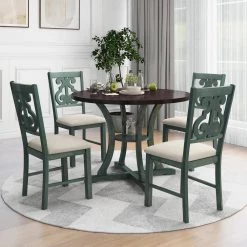 5-Piece Wood Top Round Dining Table and Chair Set with Special-shaped Legs and an Hollow Chair Back in Dark green by Polibi -Cheap sumyeg Store dark green polibi dining room sets mb 5prdtcs dg 31 1000