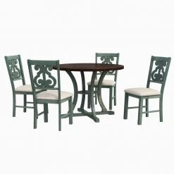 5-Piece Wood Top Round Dining Table and Chair Set with Special-shaped Legs and an Hollow Chair Back in Dark green by Polibi -Cheap sumyeg Store dark green polibi dining room sets mb 5prdtcs dg 44 1000