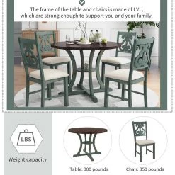 5-Piece Wood Top Round Dining Table and Chair Set with Special-shaped Legs and an Hollow Chair Back in Dark green by Polibi -Cheap sumyeg Store dark green polibi dining room sets mb 5prdtcs dg fa 1000