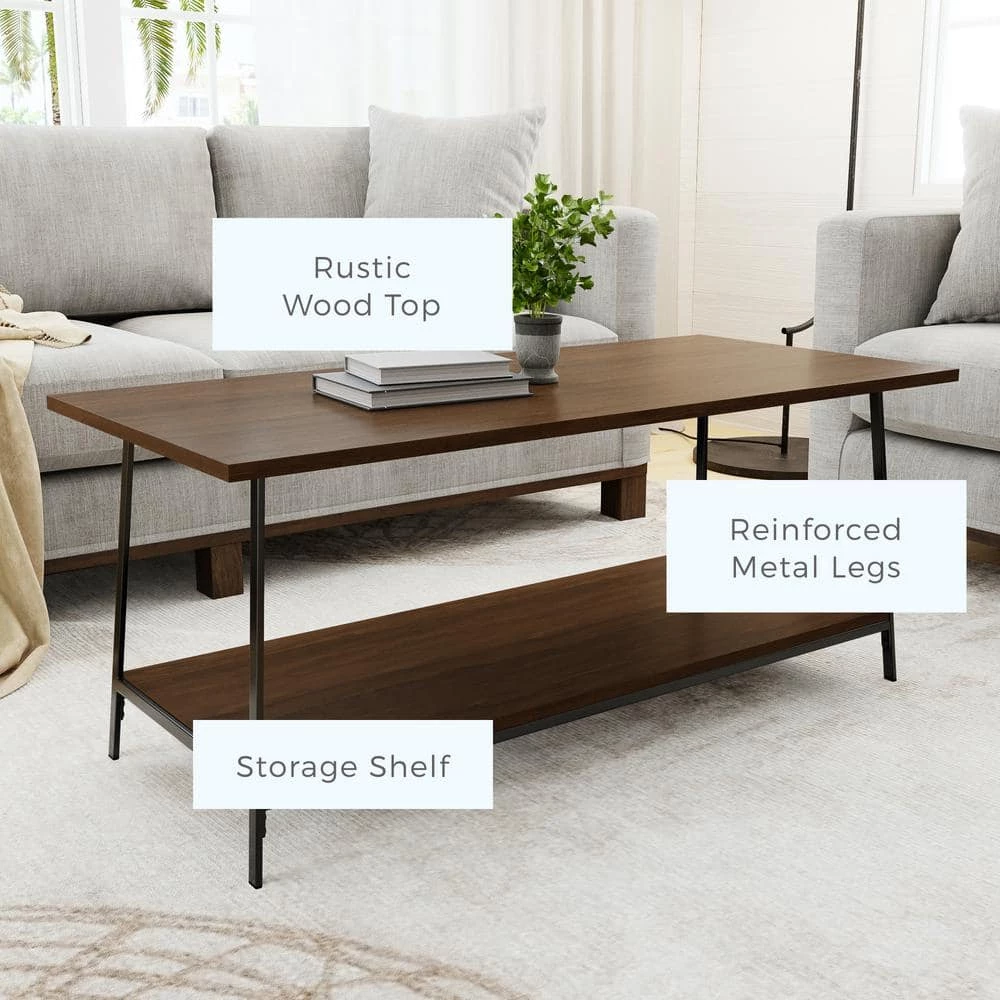 Eliza 22 in. Dark Oak Rectangle Metal and Wood Coffee Table with Storage Shelf by Brookside 8 Eliza 22 in. Dark Oak Rectangle Metal and Wood Coffee Table with Storage Shelf by Brookside - Image 6