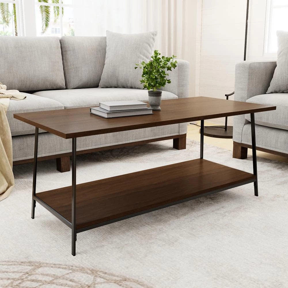 Eliza 22 in. Dark Oak Rectangle Metal and Wood Coffee Table with Storage Shelf by Brookside 3 Eliza 22 in. Dark Oak Rectangle Metal and Wood Coffee Table with Storage Shelf by Brookside