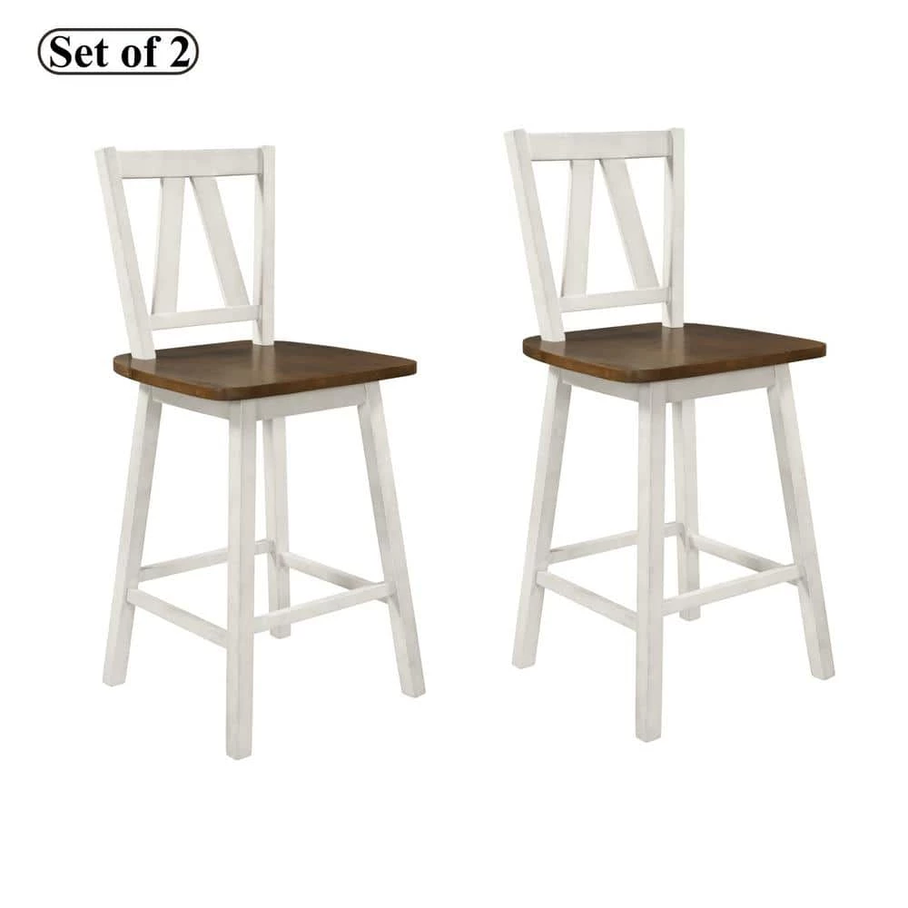 Distressed White Farmhouse Counter Height Dining Chair(Set of 2) by Polibi 3 Distressed White Farmhouse Counter Height Dining Chair(Set of 2) by Polibi
