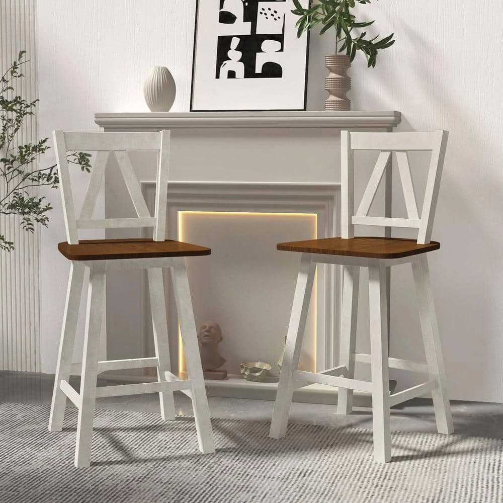 Distressed White Farmhouse Counter Height Dining Chair(Set of 2) by Polibi 4 Distressed White Farmhouse Counter Height Dining Chair(Set of 2) by Polibi - Image 2