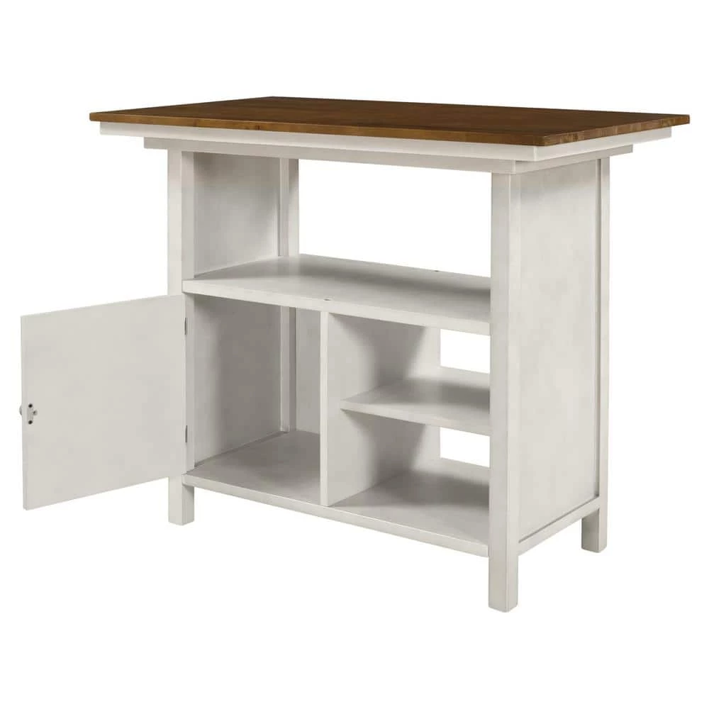 42.20 in. Rectangle Distressed White Farmhouse Wood Top Dining Table with Storage Cabinet and Shelves by Polibi 9 42.20 in. Rectangle Distressed White Farmhouse Wood Top Dining Table with Storage Cabinet and Shelves by Polibi - Image 7