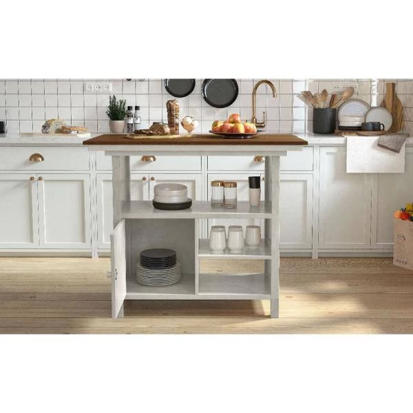 42.20 in. Rectangle Distressed White Farmhouse Wood Top Dining Table with Storage Cabinet and Shelves by Polibi 13 42.20 in. Rectangle Distressed White Farmhouse Wood Top Dining Table with Storage Cabinet and Shelves by Polibi - Image 11