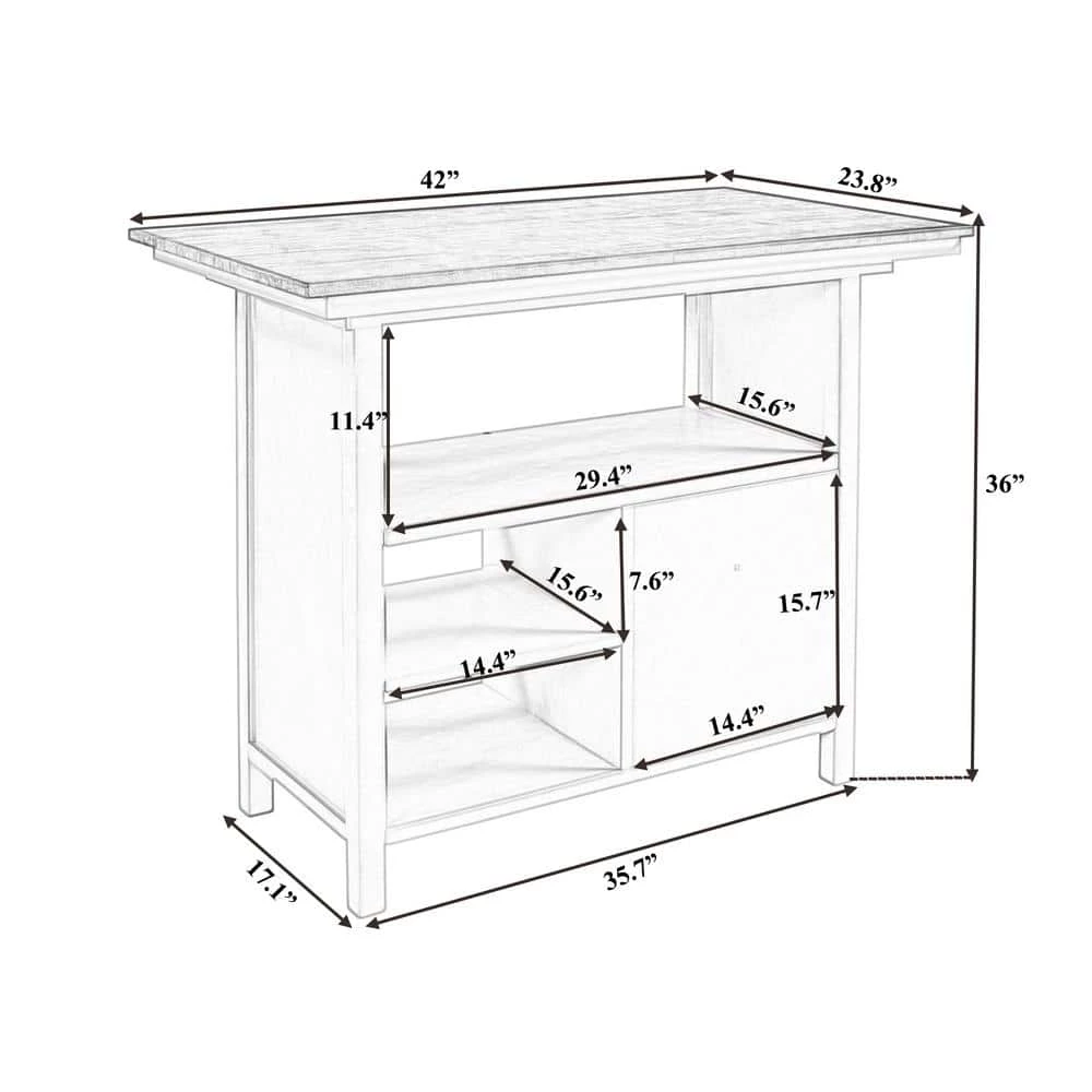 42.20 in. Rectangle Distressed White Farmhouse Wood Top Dining Table with Storage Cabinet and Shelves by Polibi 5 42.20 in. Rectangle Distressed White Farmhouse Wood Top Dining Table with Storage Cabinet and Shelves by Polibi - Image 3