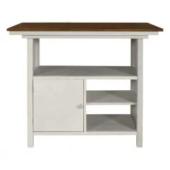 42.20 in. Rectangle Distressed White Farmhouse Wood Top Dining Table with Storage Cabinet and Shelves by Polibi