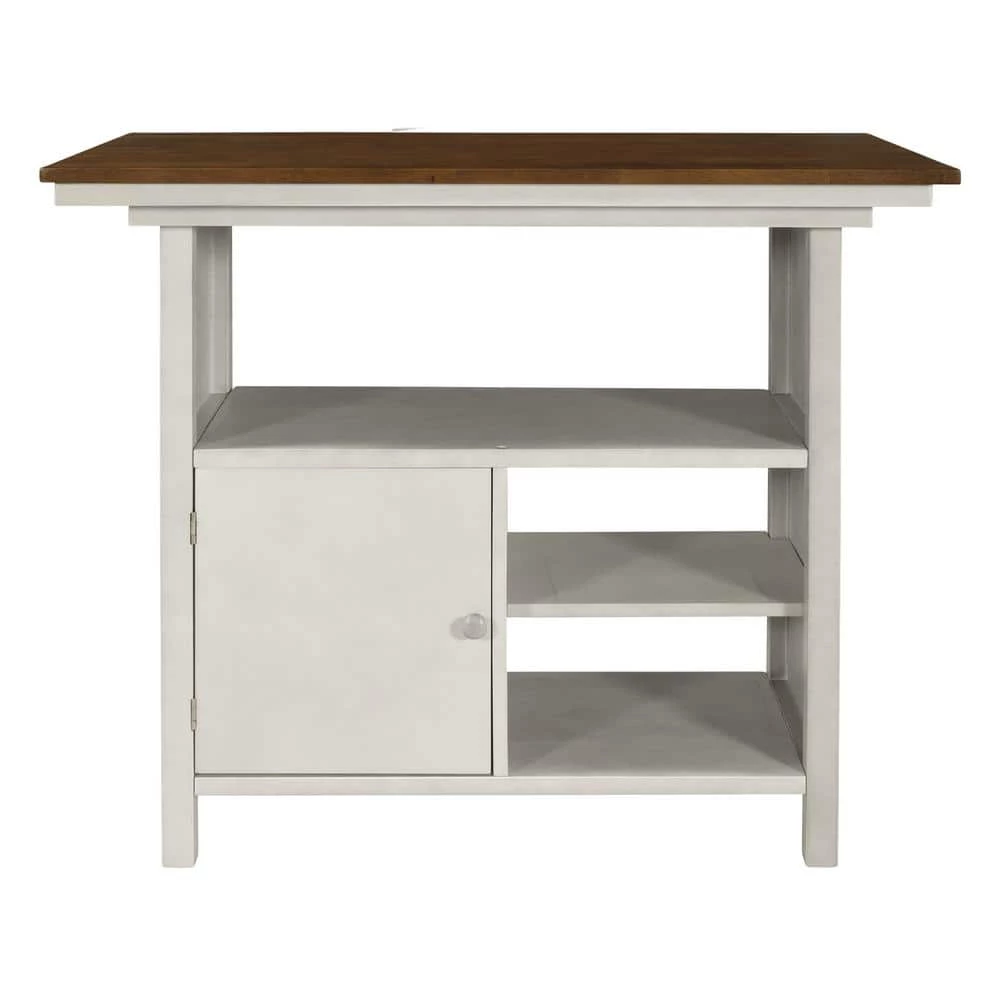 42.20 in. Rectangle Distressed White Farmhouse Wood Top Dining Table with Storage Cabinet and Shelves by Polibi 3 42.20 in. Rectangle Distressed White Farmhouse Wood Top Dining Table with Storage Cabinet and Shelves by Polibi