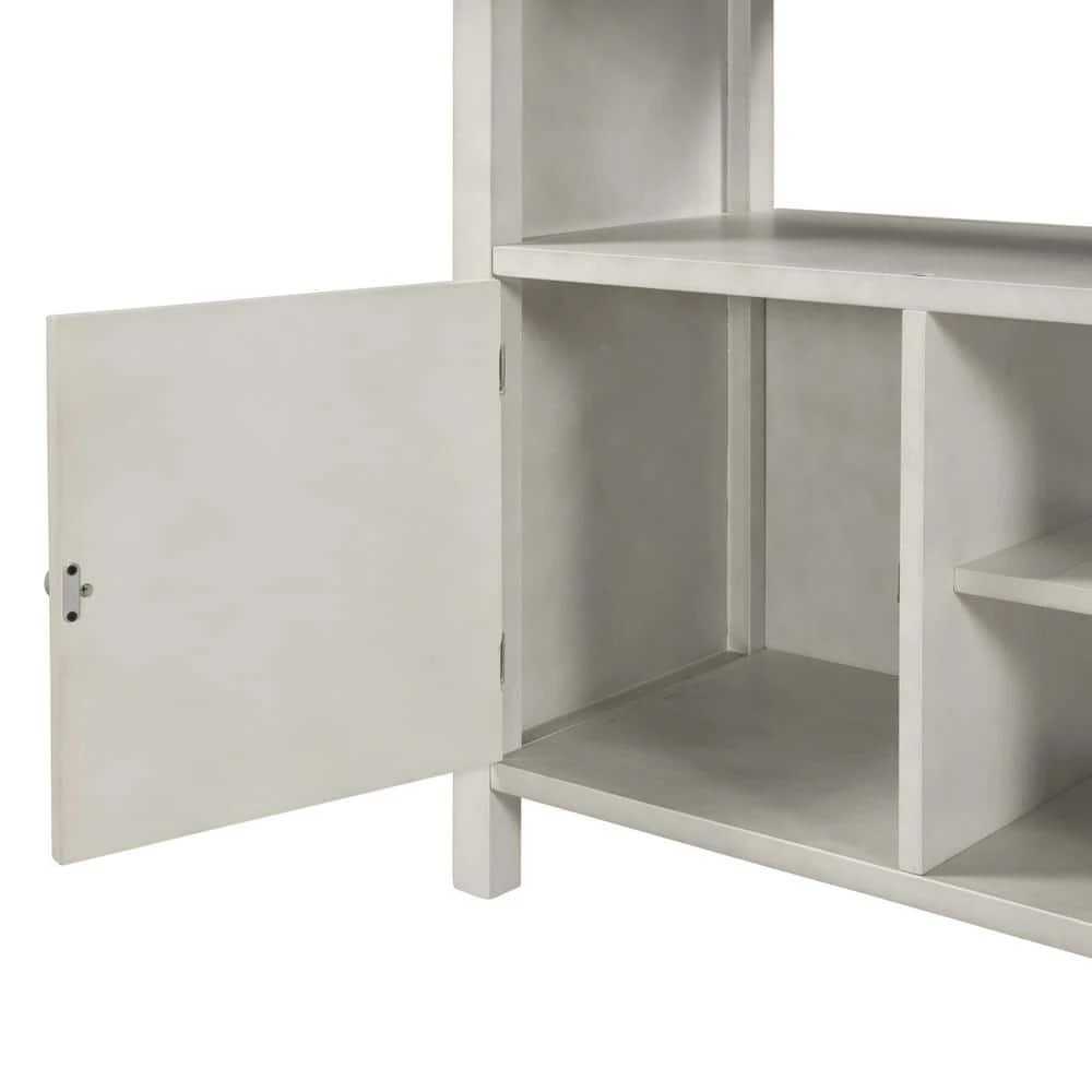 42.20 in. Rectangle Distressed White Farmhouse Wood Top Dining Table with Storage Cabinet and Shelves by Polibi 11 42.20 in. Rectangle Distressed White Farmhouse Wood Top Dining Table with Storage Cabinet and Shelves by Polibi - Image 9