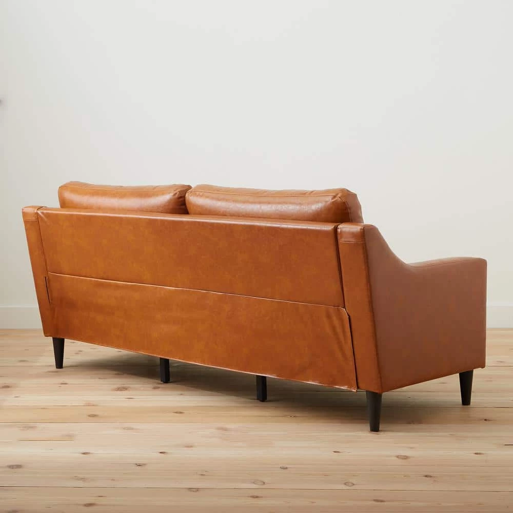 Ellen 75.5 in. Brown Camel Slope Arm Faux Leather Upholstered Straight 3-Seater Sofa by Brookside 11 Ellen 75.5 in. Brown Camel Slope Arm Faux Leather Upholstered Straight 3-Seater Sofa by Brookside - Image 9