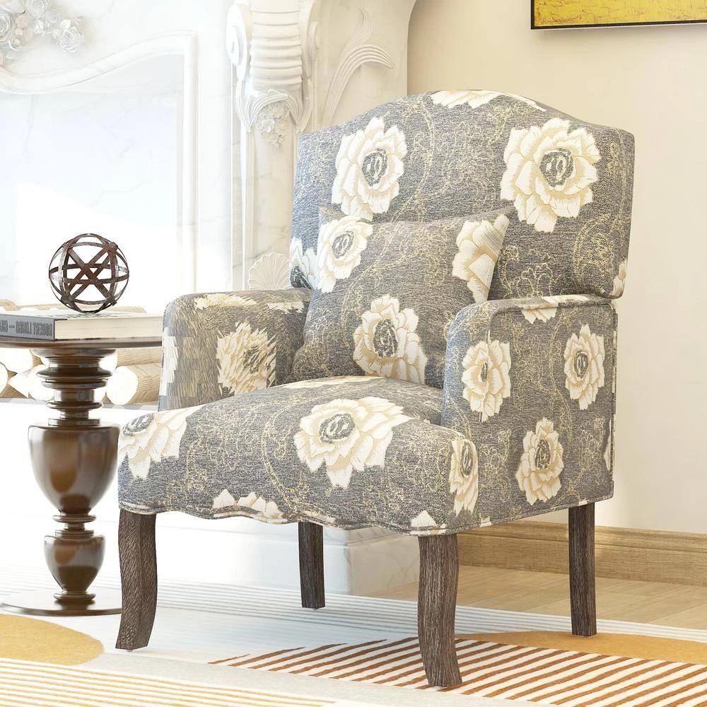 27.60 in. W Modern Flower Patterned Linen Accent Armchair with 1 Pillow by Polibi 4 27.60 in. W Modern Flower Patterned Linen Accent Armchair with 1 Pillow by Polibi - Image 2