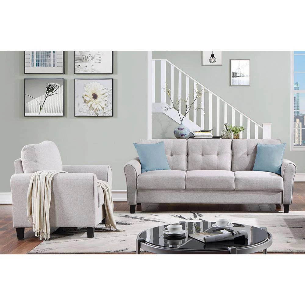79.9 in. W Round Arm Linen Straight Sofas Living Room Set in Light Gray (2-Piece) by Polibi 11 79.9 in. W Round Arm Linen Straight Sofas Living Room Set in Light Gray (2-Piece) by Polibi - Image 9