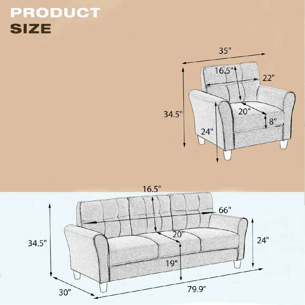 79.9 in. W Round Arm Linen Straight Sofas Living Room Set in Light Gray (2-Piece) by Polibi 5 79.9 in. W Round Arm Linen Straight Sofas Living Room Set in Light Gray (2-Piece) by Polibi - Image 3