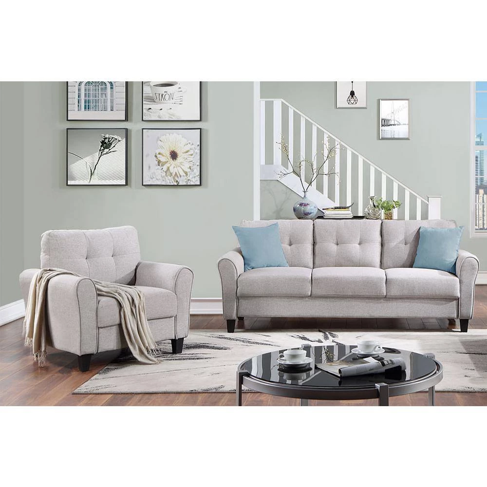 79.9 in. W Round Arm Linen Straight Sofas Living Room Set in Light Gray (2-Piece) by Polibi 4 79.9 in. W Round Arm Linen Straight Sofas Living Room Set in Light Gray (2-Piece) by Polibi - Image 2