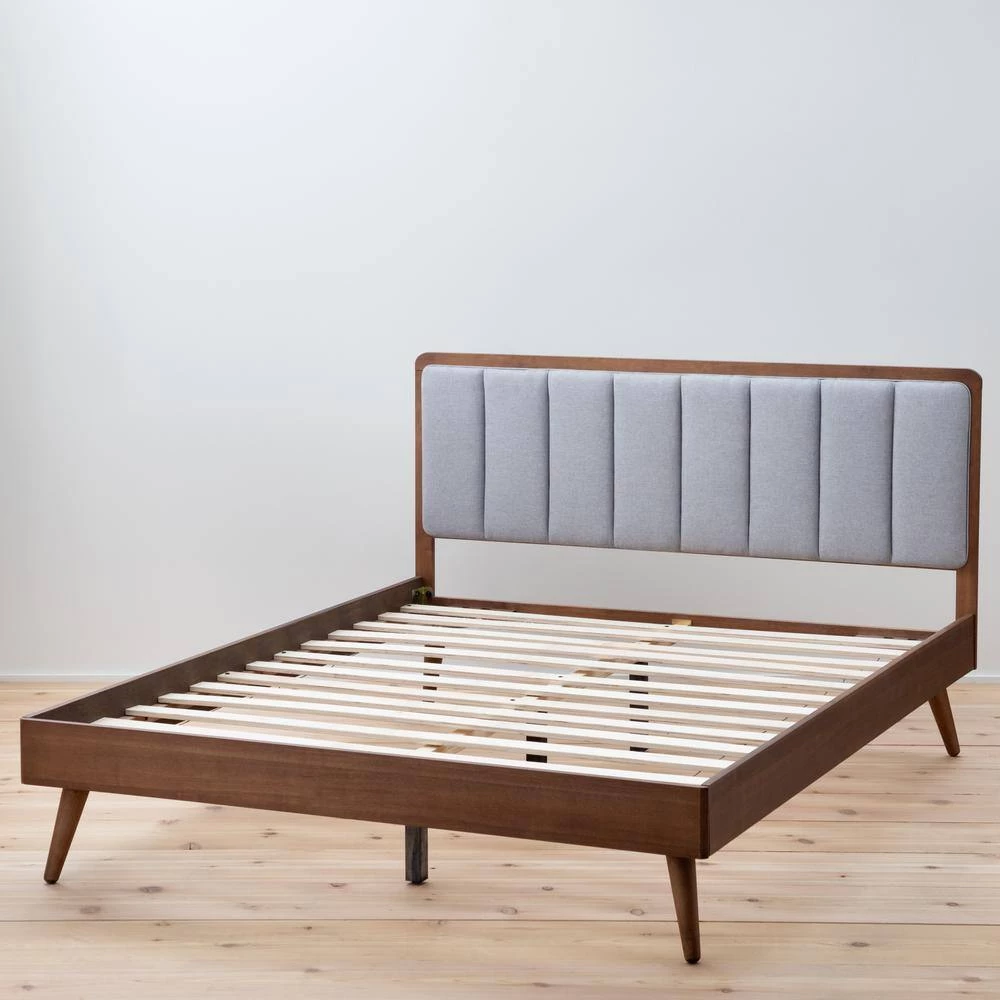 Ivy Queen Gray and Oak Wood Platform Bed Frame with Upholstered Vertical Channel Headboard by Brookside 7 Ivy Queen Gray and Oak Wood Platform Bed Frame with Upholstered Vertical Channel Headboard by Brookside - Image 5
