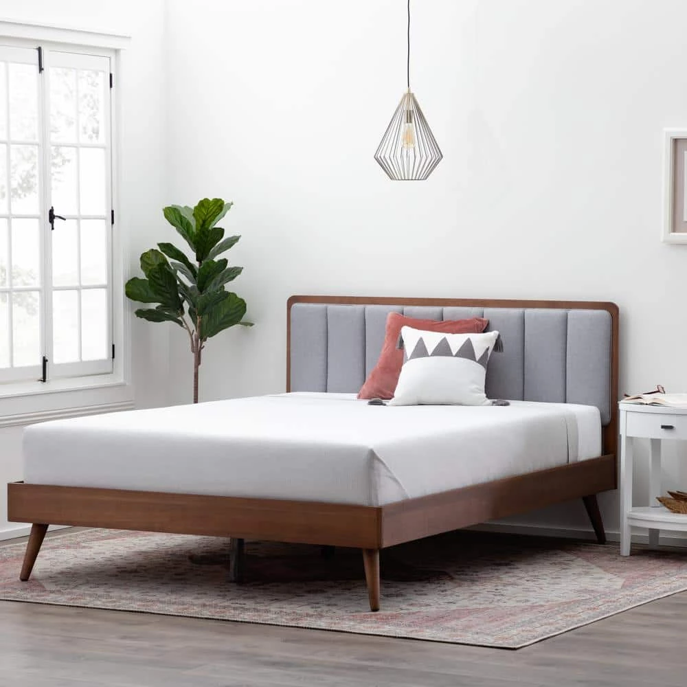 Ivy Queen Gray and Oak Wood Platform Bed Frame with Upholstered Vertical Channel Headboard by Brookside 3 Ivy Queen Gray and Oak Wood Platform Bed Frame with Upholstered Vertical Channel Headboard by Brookside