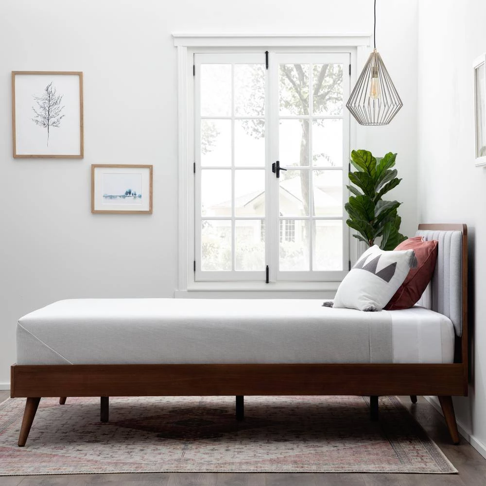 Ivy Queen Gray and Oak Wood Platform Bed Frame with Upholstered Vertical Channel Headboard by Brookside 6 Ivy Queen Gray and Oak Wood Platform Bed Frame with Upholstered Vertical Channel Headboard by Brookside - Image 4