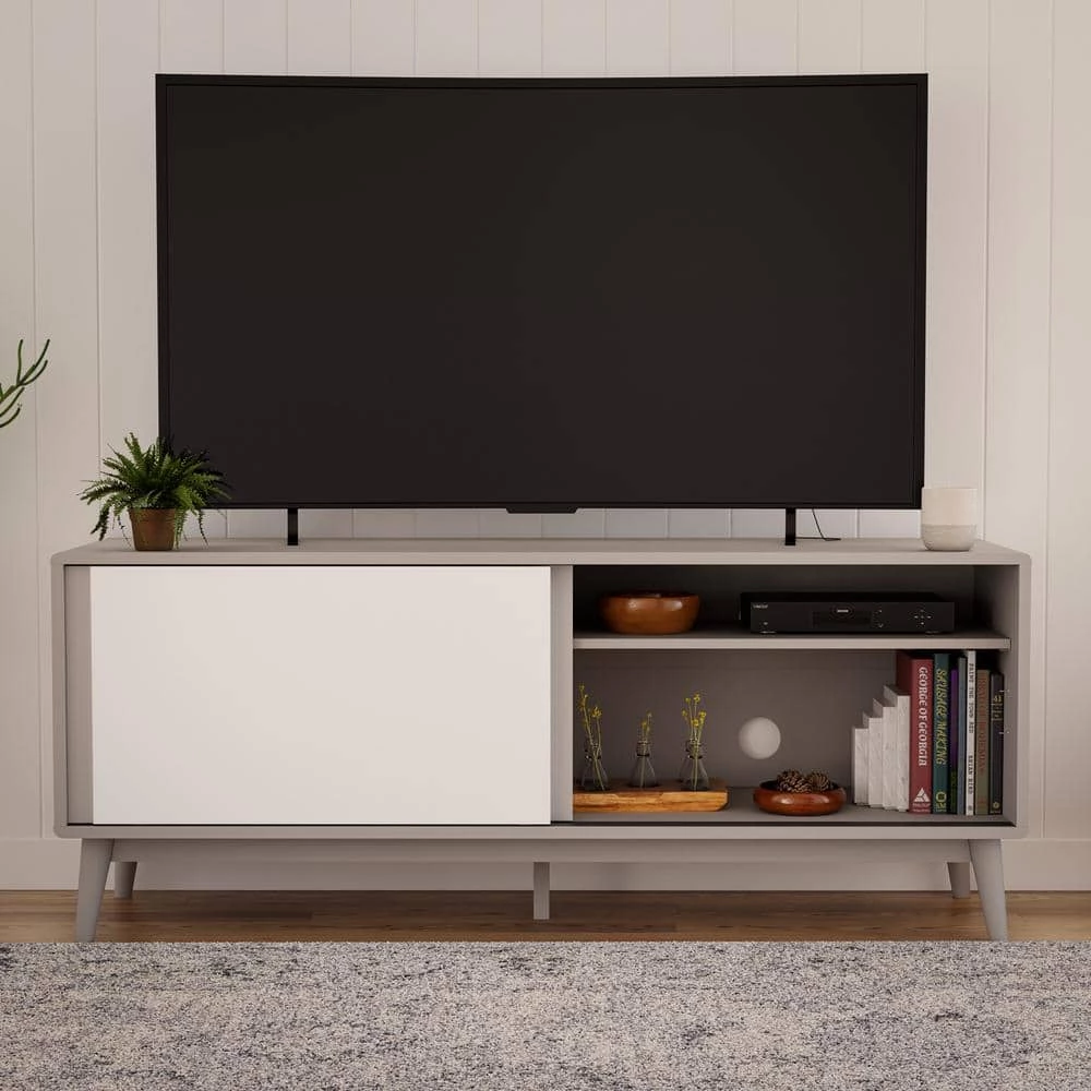 Madison 58 in. Gray and White Mid Century Modern TV Stand Fits TV's up to 65 in. with Sliding Doors by Brookside 3 Madison 58 in. Gray and White Mid Century Modern TV Stand Fits TV's up to 65 in. with Sliding Doors by Brookside
