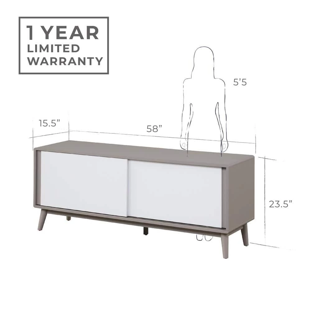 Madison 58 in. Gray and White Mid Century Modern TV Stand Fits TV's up to 65 in. with Sliding Doors by Brookside 7 Madison 58 in. Gray and White Mid Century Modern TV Stand Fits TV's up to 65 in. with Sliding Doors by Brookside - Image 5